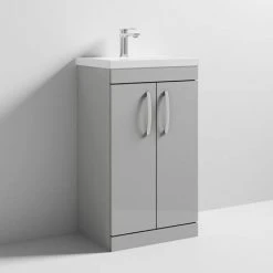 Brooklyn 500 Grey Mist Floor Standing Vanity Unit with Thin-Edge Basin - Premium Freestanding Bathroom Furniture -Vanity Units Shop BFS5GMTE d3 460