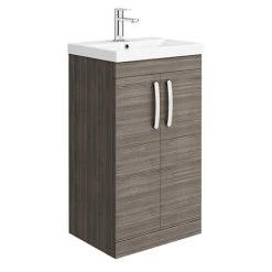 Brooklyn 500 Grey Avola Floor Standing Vanity Unit with Thin-Edge Basin - Freestanding Bathroom Furniture