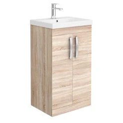 Brooklyn 500 Natural Oak Freestanding Vanity Unit with Thin-Edge Basin | Modern Bathroom Furniture