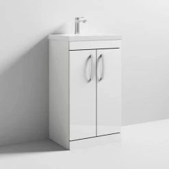 Brooklyn 500 Gloss White Freestanding Vanity Unit with Thin-Edge Basin | Modern Bathroom Design -Vanity Units Shop BFS5WHTE d3 460