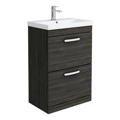 Brooklyn 600 Black Floor Standing 2 Drawer Vanity Unit with Thin-Edge Basin | Freestanding Vanity Unit