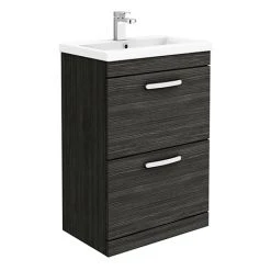 Brooklyn 600mm Black Freestanding Vanity Unit with 2 Drawers - Modern Bathroom Storage