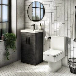Brooklyn Black Vanity Unit - 600mm Wide with Matt Black Handles | Freestanding Bathroom Vanity -Vanity Units Shop BFS6BLK MB d2 460