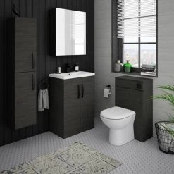 Brooklyn Black Vanity Unit - 600mm Wide with Matt Black Handles | Freestanding Bathroom Vanity -Vanity Units Shop BFS6BLK MB d4 460