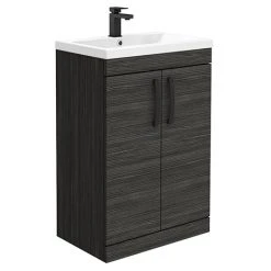 Brooklyn Black Vanity Unit - 600mm Wide with Matt Black Handles | Freestanding Bathroom Vanity