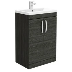 Brooklyn 600mm Black Freestanding Vanity Unit - Stylish 2 Door Floor Standing Bathroom Unit
