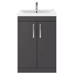 Brooklyn 600mm Gloss Grey Vanity Unit - Floor Standing 2 Door Unit | Freestanding Vanity Units -Vanity Units Shop BFS6GG DETAIL2 460