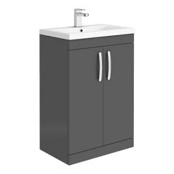 Brooklyn 600mm Gloss Grey Vanity Unit - Floor Standing 2 Door Unit | Freestanding Vanity Units