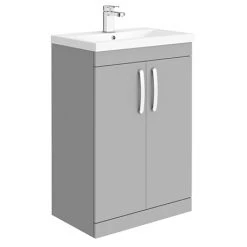 Brooklyn 600mm Grey Mist Freestanding Vanity Unit - 2 Door Floor Standing Cabinet