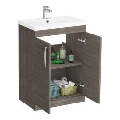 Brooklyn 600mm Grey Avola Vanity Unit - Elegant Floor Standing 2 Door Bathroom Storage -Vanity Units Shop BFS6GRY d3 460
