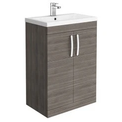 Brooklyn 600mm Grey Avola Vanity Unit - Elegant Floor Standing 2 Door Bathroom Storage