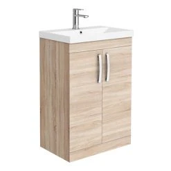 Brooklyn 600 Natural Oak Floor Standing Vanity Unit with Thin-Edge Basin | Premium Bathroom Furniture
