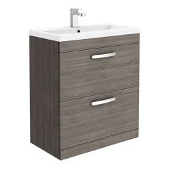 Brooklyn 800mm Grey Avola Freestanding Vanity Unit with 2 Drawers – Modern Bathroom Storage