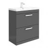 Brooklyn 800mm Gloss Grey 2 Drawer Floor Standing Vanity Unit - Modern Freestanding Bathroom Storage