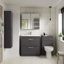 Brooklyn 800mm Gloss Grey 2 Drawer Floor Standing Vanity Unit - Modern Freestanding Bathroom Storage -Vanity Units Shop BFS8GG d3 460