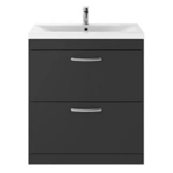 Brooklyn 800mm Gloss Grey 2 Drawer Floor Standing Vanity Unit - Modern Freestanding Bathroom Storage -Vanity Units Shop BFS8GG detail2 460