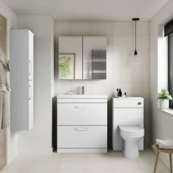 Brooklyn 800mm White Gloss Vanity Unit - Floor Standing 2 Drawer Bathroom Storage -Vanity Units Shop BFS8WHT detail2 460