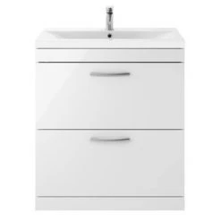 Brooklyn 800mm White Gloss Vanity Unit - Floor Standing 2 Drawer Bathroom Storage -Vanity Units Shop BFS8WHT detail3 460