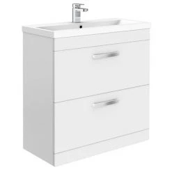 Brooklyn 800mm White Gloss Vanity Unit - Floor Standing 2 Drawer Bathroom Storage