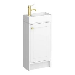 Bromley Traditional White Cloakroom Vanity Unit with Brushed Brass Handle | Victorian Plumbing