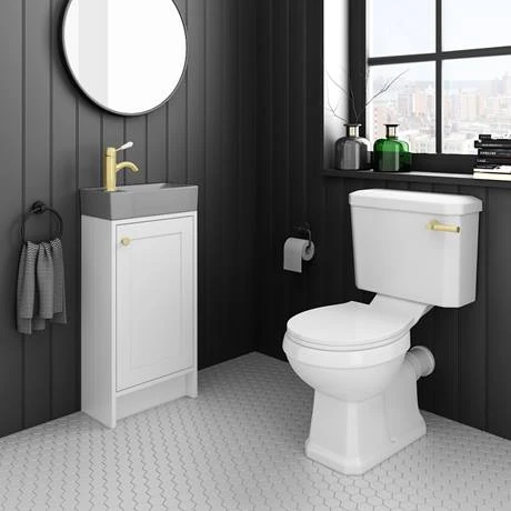 Bromley White Cloakroom Vanity Unit with Grey Basin & Brushed Brass Handle | Freestanding Bathroom Storage Solution 2 Bromley White Cloakroom Vanity Unit with Grey Basin & Brushed Brass Handle | Freestanding Bathroom Storage Solution - Image 2
