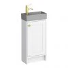 Bromley White Cloakroom Vanity Unit with Grey Basin & Brushed Brass Handle | Freestanding Bathroom Storage Solution