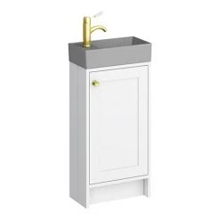 Bromley White Cloakroom Vanity Unit with Grey Basin & Brushed Brass Handle | Freestanding Bathroom Storage Solution