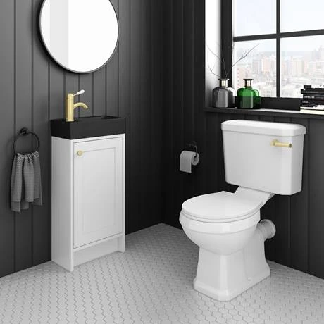 Bromley White Cloakroom Vanity Unit with Black Basin & Brushed Brass Handle | Victorian Plumbing 2 Bromley White Cloakroom Vanity Unit with Black Basin & Brushed Brass Handle | Victorian Plumbing - Image 2