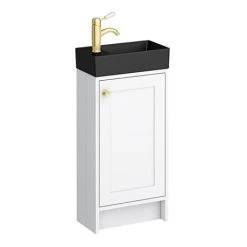 Bromley White Cloakroom Vanity Unit with Black Basin & Brushed Brass Handle | Victorian Plumbing