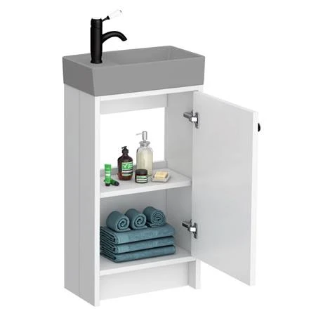 Bromley White Cloakroom Vanity Unit with Grey Basin & Matt Black Handle | Victorian Plumbing 5 Bromley White Cloakroom Vanity Unit with Grey Basin & Matt Black Handle | Victorian Plumbing - Image 5