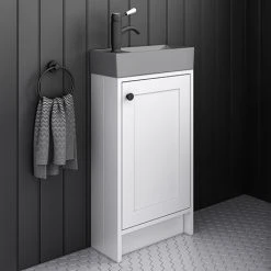 Bromley White Cloakroom Vanity Unit with Grey Basin & Matt Black Handle | Victorian Plumbing