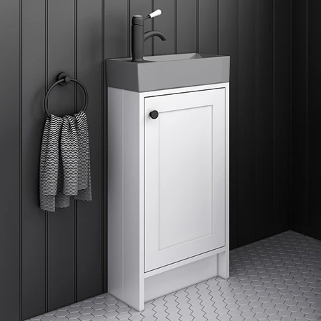 Bromley White Cloakroom Vanity Unit with Grey Basin & Matt Black Handle | Victorian Plumbing 1 Bromley White Cloakroom Vanity Unit with Grey Basin & Matt Black Handle | Victorian Plumbing