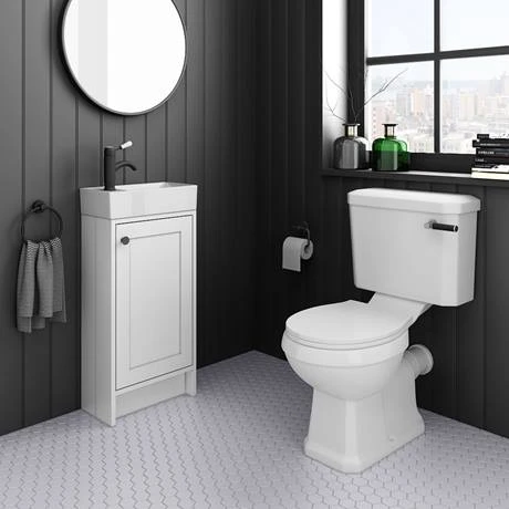 Bromley Traditional White Cloakroom Vanity Unit with Matt Black Handle | Freestanding Bathroom Furniture 3 Bromley Traditional White Cloakroom Vanity Unit with Matt Black Handle | Freestanding Bathroom Furniture - Image 3