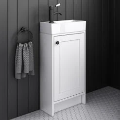 Bromley Traditional White Cloakroom Vanity Unit with Matt Black Handle | Freestanding Bathroom Furniture