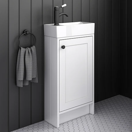 Bromley Traditional White Cloakroom Vanity Unit with Matt Black Handle | Freestanding Bathroom Furniture 1 Bromley Traditional White Cloakroom Vanity Unit with Matt Black Handle | Freestanding Bathroom Furniture