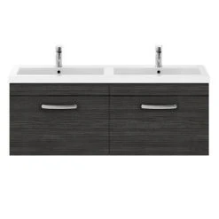 Brooklyn 1205mm Black Wall Hung Double Basin Vanity Unit with Single Drawer -Vanity Units Shop BWH12B1D d4 460