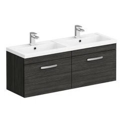 Brooklyn 1205mm Black Wall Hung Double Basin Vanity Unit with Single Drawer