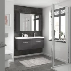 Brooklyn 1205mm Gloss Grey Wall Hung 2 Drawer Double Basin Vanity Unit | Modern Bathroom Furniture -Vanity Units Shop BWH12G1D d2 460