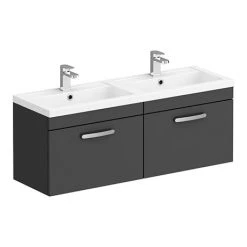 Brooklyn 1205mm Gloss Grey Wall Hung 2 Drawer Double Basin Vanity Unit | Modern Bathroom Furniture