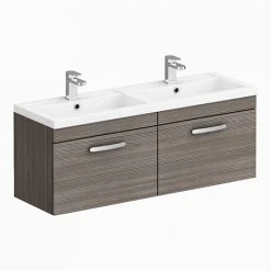 Brooklyn 1205mm Grey Avola Wall Hung 2 Drawer Double Basin Vanity Unit - Stylish & Functional Bathroom Storage