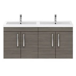Brooklyn 1205mm Grey Avola Wall Hung 4 Door Double Basin Vanity Unit | Modern Double Sink Bathroom Furniture 7 Brooklyn 1205mm Grey Avola Wall Hung 4 Door Double Basin Vanity Unit | Modern Double Sink Bathroom Furniture -Vanity Units Shop BWH12GA2D d3 460