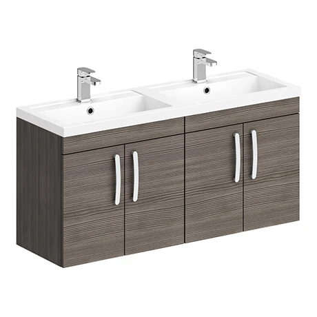 Brooklyn 1205mm Grey Avola Wall Hung 4 Door Double Basin Vanity Unit | Modern Double Sink Bathroom Furniture 1 Brooklyn 1205mm Grey Avola Wall Hung 4 Door Double Basin Vanity Unit | Modern Double Sink Bathroom Furniture