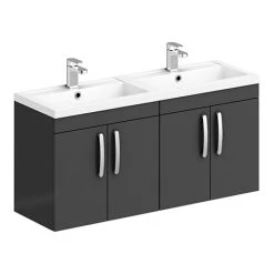 Brooklyn 1205mm Gloss Grey Wall-Hung Double Basin Vanity Unit with 4 Doors