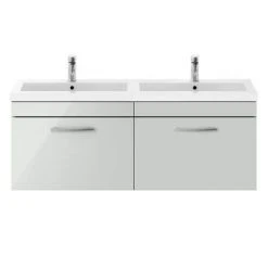 Brooklyn 1205mm Grey Mist Wall-Hung 2 Drawer Double Basin Vanity Unit - Modern Bathroom Storage -Vanity Units Shop BWH12GM1D d5 460