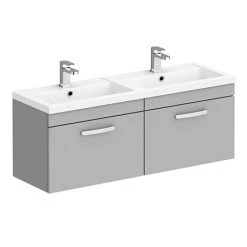 Brooklyn 1205mm Grey Mist Wall-Hung 2 Drawer Double Basin Vanity Unit - Modern Bathroom Storage