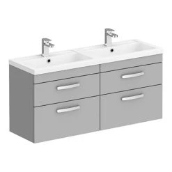 Brooklyn 1205mm Grey Mist Wall Hung 4 Drawer Double Basin Vanity Unit - Modern Bathroom Storage Solution