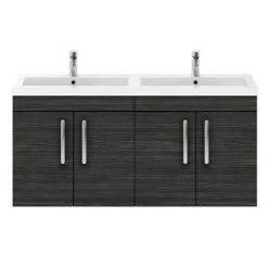 Brooklyn 1205mm Black Wall Hung 4 Door Double Basin Vanity Unit - Modern Bathroom Storage Solution -Vanity Units Shop BWH12HB2D d3 460