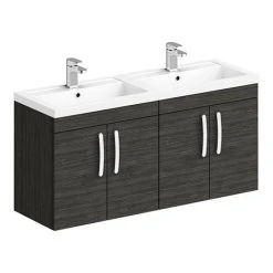 Brooklyn 1205mm Black Wall Hung 4 Door Double Basin Vanity Unit - Modern Bathroom Storage Solution