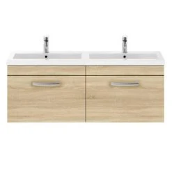 Brooklyn 1205mm Natural Oak Wall Hung 2 Drawer Double Basin Vanity Unit - Premium Double Sink Bathroom Furniture -Vanity Units Shop BWH12N1D d3 460