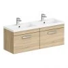 Brooklyn 1205mm Natural Oak Wall Hung 2 Drawer Double Basin Vanity Unit - Premium Double Sink Bathroom Furniture